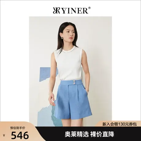 YINER音儿专柜女装2022春季新款简约无袖圆领针织衫套头商品大图