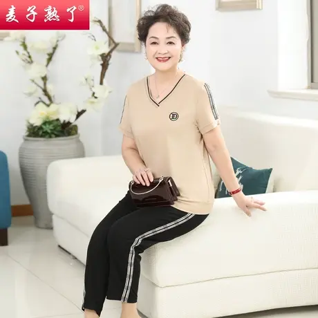 妈妈夏装短袖T恤裤子洋气两件套装阔太太新款衣服中老年人女装薄商品大图