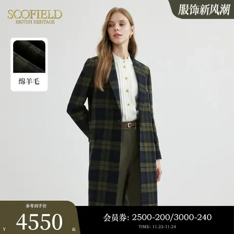 【羊毛100%】Scofield女装英伦格纹毛呢大衣通勤外套2023秋冬新款商品大图