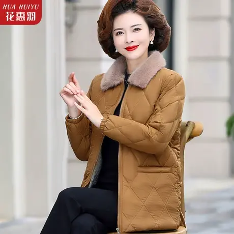 中年妈妈秋冬外套2022新款短款轻薄羽绒棉服棉袄中老年女冬装棉衣商品大图
