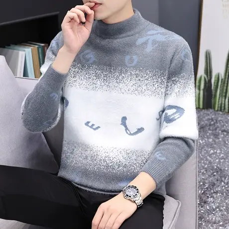 男士毛衣秋冬季打底衫韩版潮流提花毛衫个性针织衫学生上衣服潮牌商品大图