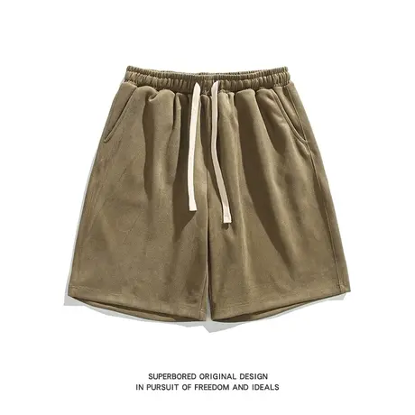 夏季仿麂皮绒休闲短裤男潮夏季街头潮流简约基础款直筒宽松五分裤商品大图