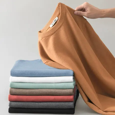 圆领毛衣男纯色针织衫秋冬保暖一体绒加厚打底衫加绒内搭线衣毛衫商品大图