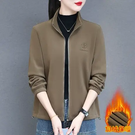 立领韩国绒卫衣外套女秋冬2023年新款时尚中年妈妈加绒款正肩上衣图片