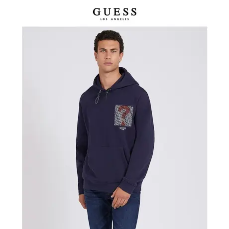 GUESS 男连帽抽绳套头卫衣长袖运动宽松帽衫-M2BQ20KBD10商品大图