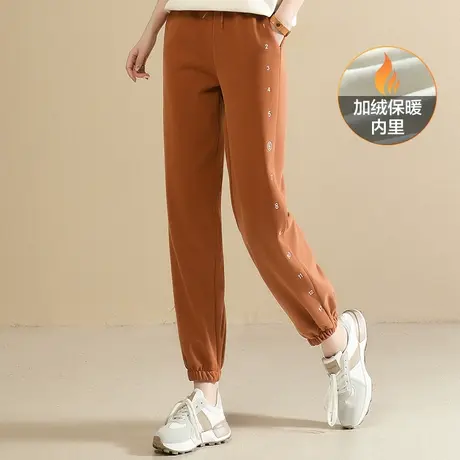 韩潮袭人松紧腰刺绣加绒运动休闲裤女2023冬季新款显瘦束脚卫裤商品大图