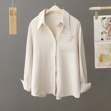 法式纯色简约百搭衬衫女翻领春秋季2024新款上衣宽松长袖衬衣寸衫图片