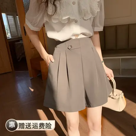 2023夏季新款韩版高腰大码5分宽松阔腿裤显瘦a字型西装休闲短裤女图片