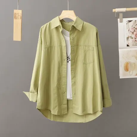 幂式穿搭绿色衬衫女士慵懒风休闲宽松衬衣开衫外套长袖上衣春秋季图片