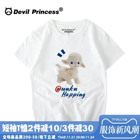 韩国ulzzang可爱卡通小羊纯棉t恤女韩版宽松bf原宿风大码体恤女夏商品大图