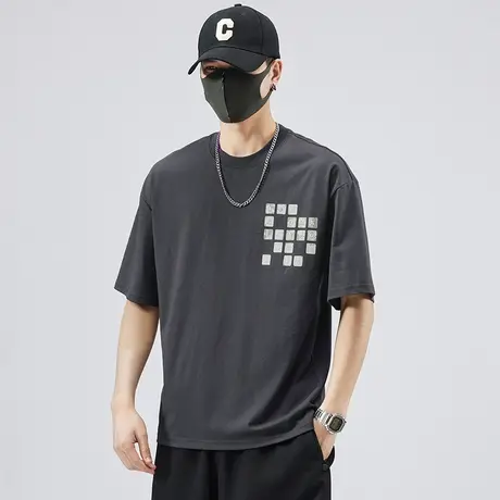 圆领短袖t恤男生夏季半截袖体恤男士2024新款休闲上衣无领短t夏装商品大图