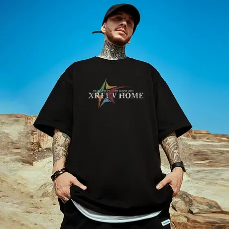 高街短袖t恤大码男装纯棉宽松纯棉夏季oversize美式上衣服ins潮牌商品大图