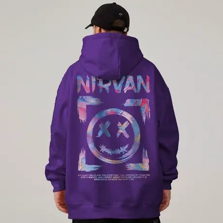 小恶魔加肥加大码鬼脸紫色卫衣男生连帽潮牌加绒胖子笑脸春秋冬季商品大图