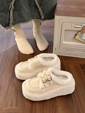 小个子慵懒毛毛拖鞋女外穿2023冬季新款复古坡跟厚底防滑包头拖潮商品大图