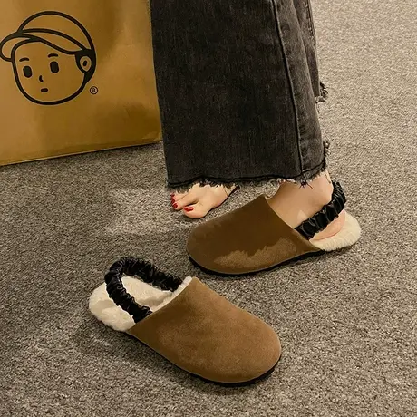 包头半拖鞋女外穿2023年新款秋冬轻便一脚蹬毛绒保暖休闲复古棉鞋商品大图