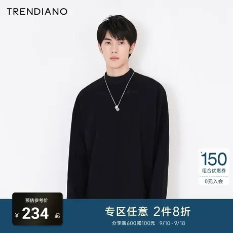 TRENDIANO潮牌官方秋冬男装简约立体刺绣袖半高领套头长袖T恤男士商品大图