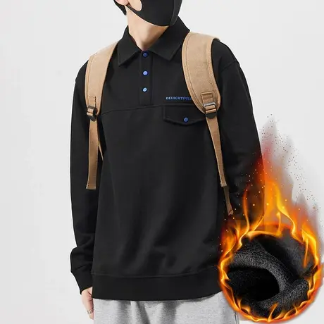 秋冬款高端潮牌重磅半开衫翻领衬衣冬季2024新款加绒加厚男装卫衣商品大图