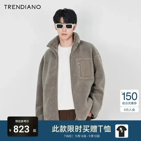 TRENDIANO加厚立领毛绒保暖外套2023秋冬新款男士潮牌夹克上衣商品大图