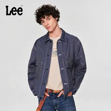 Lee24春季新品舒适版牛仔蓝防泼水仿牛仔面料男翻领夹克外套潮流图片