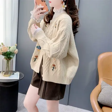 设计感立体花朵针织开衫女早春2024新款洋气减龄甜美毛衣外套上衣商品大图