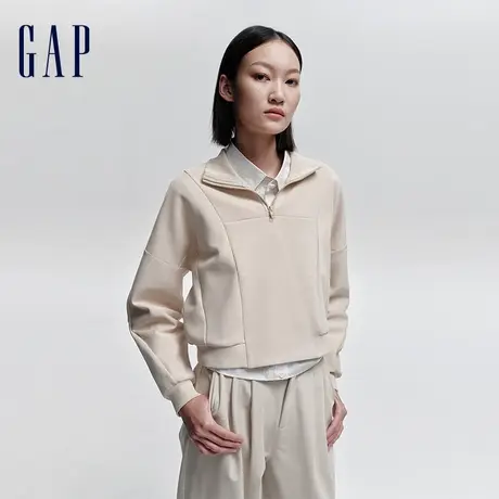 Gap女装春季2024新款半拉链翻领Scuba卫衣宽松纯色保暖上衣892087图片