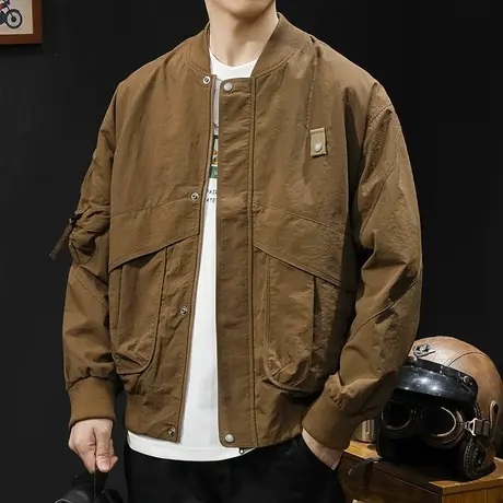 美式休闲夹克男外套2024新款春季男装工装大码男士棒球领衣服春秋图片