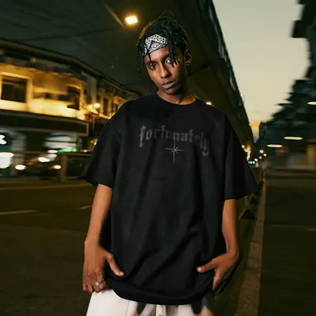 Nuthink美式潮牌刺绣麂皮绒短袖潮流情侣T恤男大码宽松半袖夏季商品大图