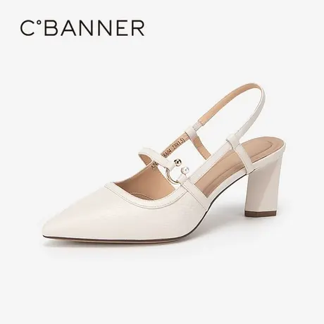 千百度绝美时装凉鞋女夏季新款后空斩男法式粗高跟鞋羊皮通勤百搭图片