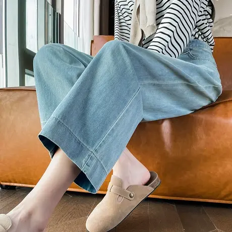 高腰阔腿牛仔裤女秋季2025年休闲小个子显瘦垂感宽松直筒九分裤子商品大图