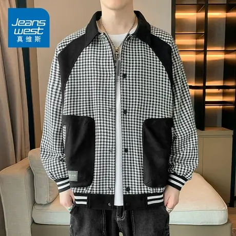 KZ真维斯千鸟格夹克外套男士秋冬季宽松翻领加厚外穿男装上装冬装商品大图