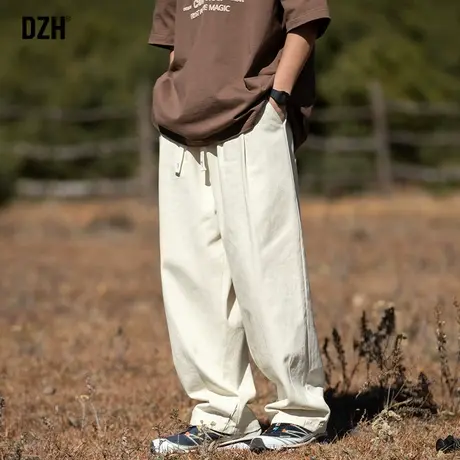 男士米白色工装裤子男潮牌春季新款男裤2024春秋美式阔腿裤休闲裤商品大图