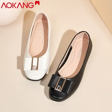 奥康女鞋2023春季新款真皮浅口单鞋蝴蝶结晚晚风低跟小皮鞋女鞋商品大图