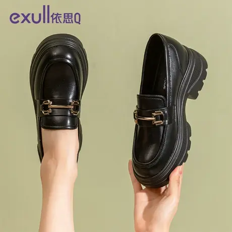 依思q厚底乐福鞋女2023新款春秋英伦学院风小皮鞋一脚蹬女鞋单鞋商品大图