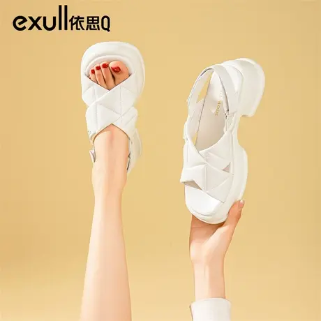 依思q厚底凉鞋女款2024年新款粗跟小个子高跟夏季女鞋软底沙滩鞋商品大图