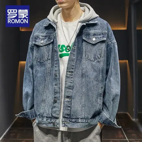 罗蒙连帽牛仔夹克男款2023新款男士秋季休闲潮流上衣春秋款外套图片