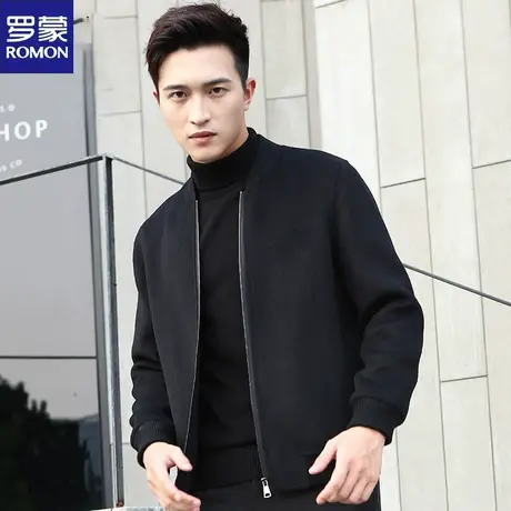 罗蒙秋冬男士毛呢短款羊毛夹克双面呢外套修身棒球服纯色呢子男装图片