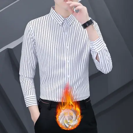 2023秋冬季新款衬衫男长袖休闲高端加绒加厚男士衬衣保暖男装上衣商品大图