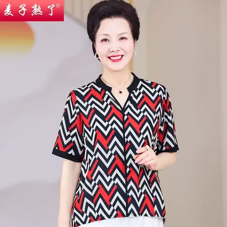 妈妈夏装新款T恤洋气夏雪纺小衫阔太太上衣服秋50岁中老年人女装图片