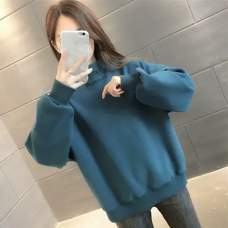 卫衣新款2023冬季加绒加厚韩版宽松大码字母休闲简约纯色打底衫潮图片
