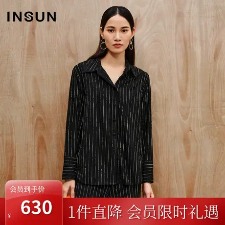 恩裳2023秋季新款简洁条纹翻领长袖衬衫宽松舒适落肩衬衣商品大图