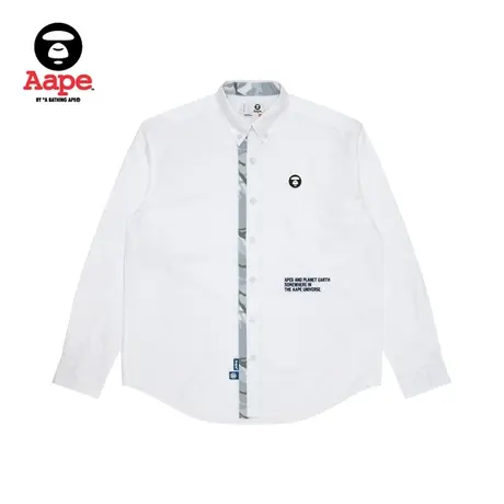 Aape旗舰店男装春夏字母纯色刺绣猿颜徽章简约长袖衬衫8437XXK商品大图