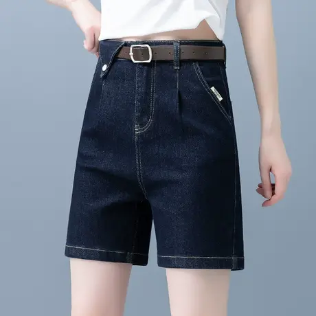 腰带牛仔阔腿短裤女秋季2023年新款时尚宽松休闲高腰显瘦五分裤子图片