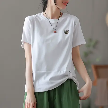 dza 文艺复古不规则上衣女士宽松短袖t恤夏季新款纯棉打底衫体恤商品大图