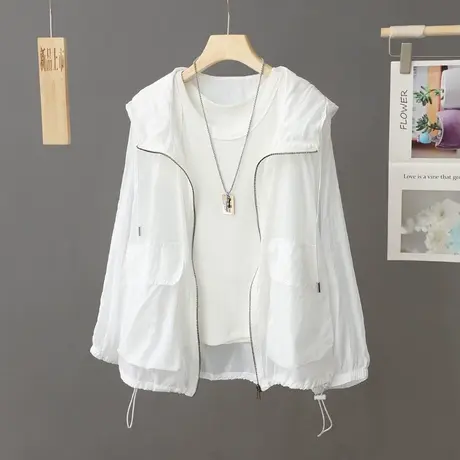 轻薄透气白色防晒衣女2023夏季新款宽松休闲户外紫外线连帽防晒服商品大图