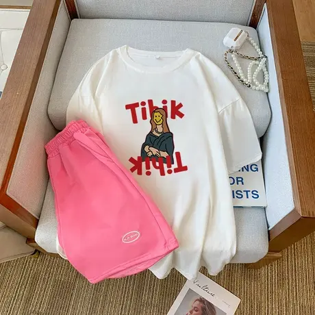 纯棉运动服套装跑步女2023新款夏季宽松短袖短裤小个子休闲两件套商品大图