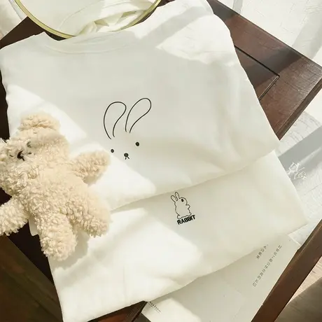 白色长袖打底衫女2023年春季新款胖MM宽松设计感小众圆领上衣服潮商品大图