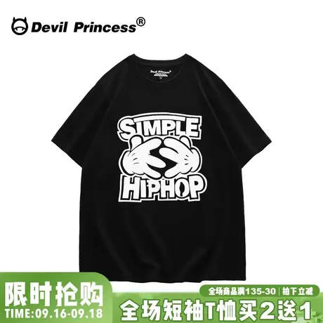 欧美街头风卡通oversize黑色t恤男女同款宽松大版ins潮牌半袖上衣图片