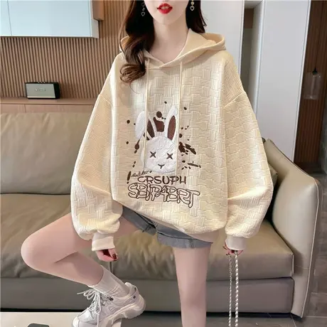 早春装华夫格卫衣女春秋季韩版宽松小个子初春薄款可爱兔子外套潮图片