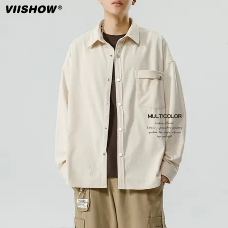 VIISHOW灯芯绒衬衫男设计感潮牌痞帅长袖衬衣美式复古休闲外套商品大图