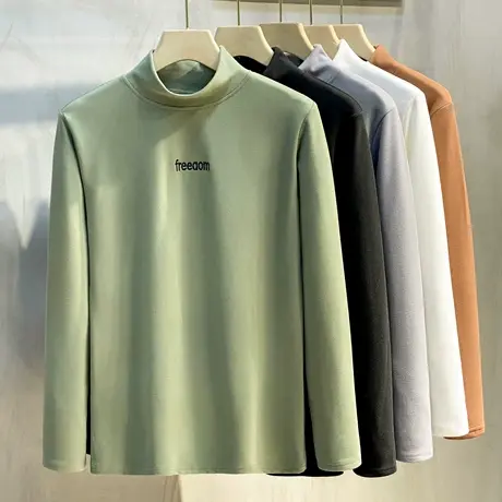 秋冬季修身半高领长袖T恤男韩版潮流中领加厚双面绒打底衫男卫衣商品大图